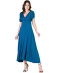 Womens Cap Sleeve V Neck Maxi Dress