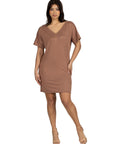 Solid Color Loose Fit V Neck T Shirt Style Womens Knee Length Dress