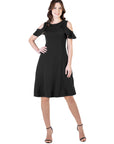 Ruffle Cold Shoulder A Line Knee Length Dress