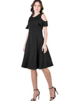 Ruffle Cold Shoulder A Line Knee Length Dress