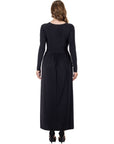 Womens Long Sleeve V Neck Side Slit Maxi Dress