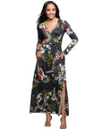 24seven Comfort Apparel Green Paisley Print Long Sleeve Wrap Maxi Dress