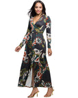 24seven Comfort Apparel Green Paisley Print Long Sleeve Wrap Maxi Dress