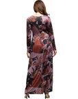 24seven Comfort Apparel Gray Floral Print Long Sleeve Wrap Maxi Dress