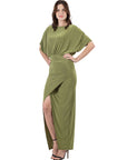 Womens Boat Neck Batwing Sleeve Slit Maxi Dress