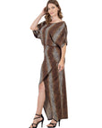 Womens Boat Neck Batwing Sleeve Slit Maxi Dress