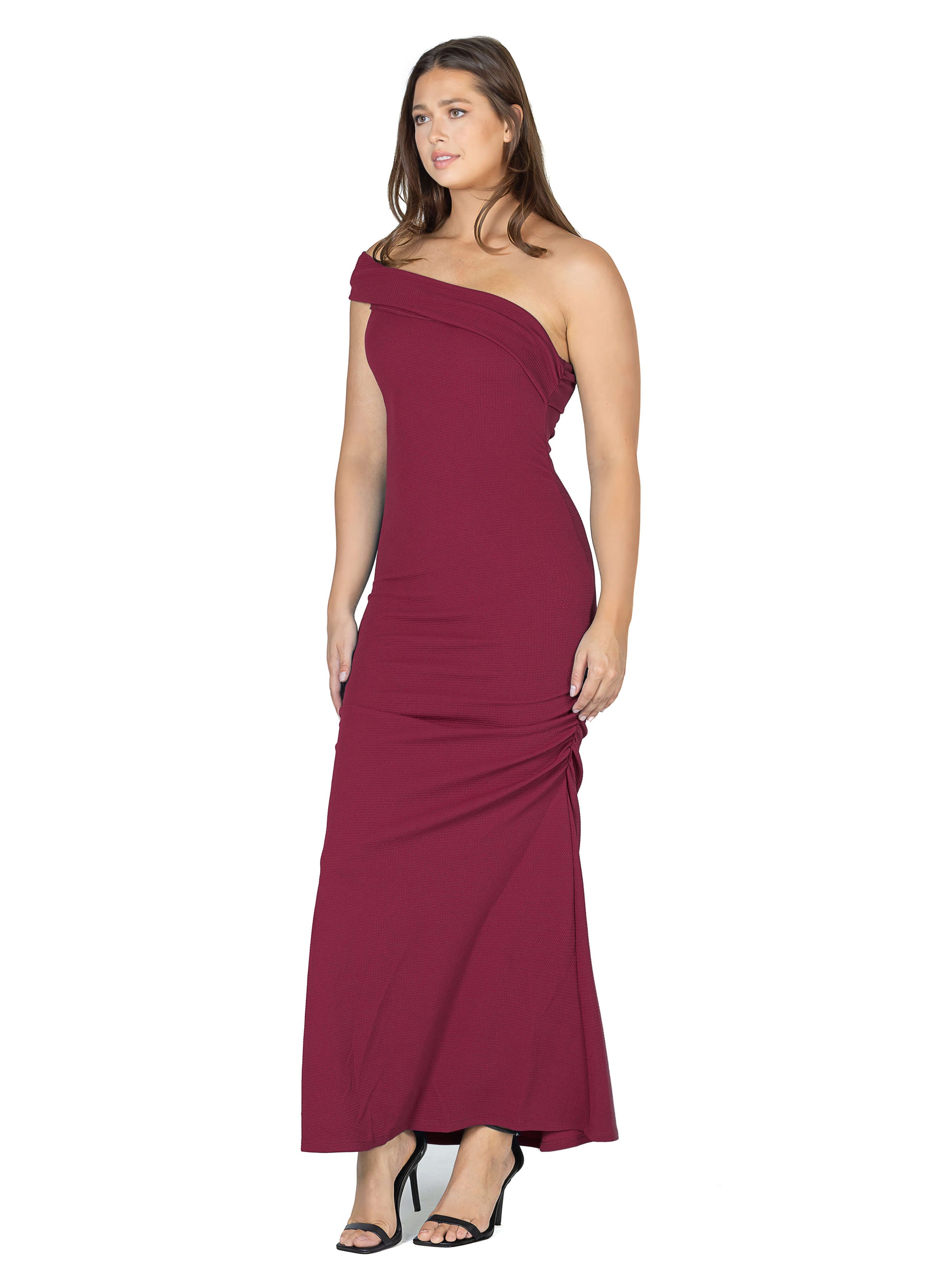 Formal One Shoulder Rouched Mermaid Maxi Dress