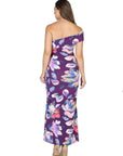 Purple Floral One Shoulder Rouched Mermaid Maxi Dress