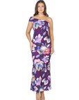 Purple Floral One Shoulder Rouched Mermaid Maxi Dress