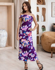 Purple Floral One Shoulder Rouched Mermaid Maxi Dress