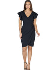 Womens V Neck Ruffle Sleeve Knee Length Dress