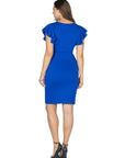 Womens V Neck Ruffle Sleeve Knee Length Dress
