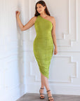 Womens One Shoulder Ruched Bodycon Dress
