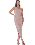 Womens One Shoulder Ruched Bodycon Dress