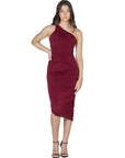 Womens One Shoulder Ruched Bodycon Dress