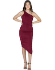 Womens One Shoulder Ruched Bodycon Dress