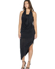 Womens Cowl Neck Long Asymmetrical Backless Halter Dress