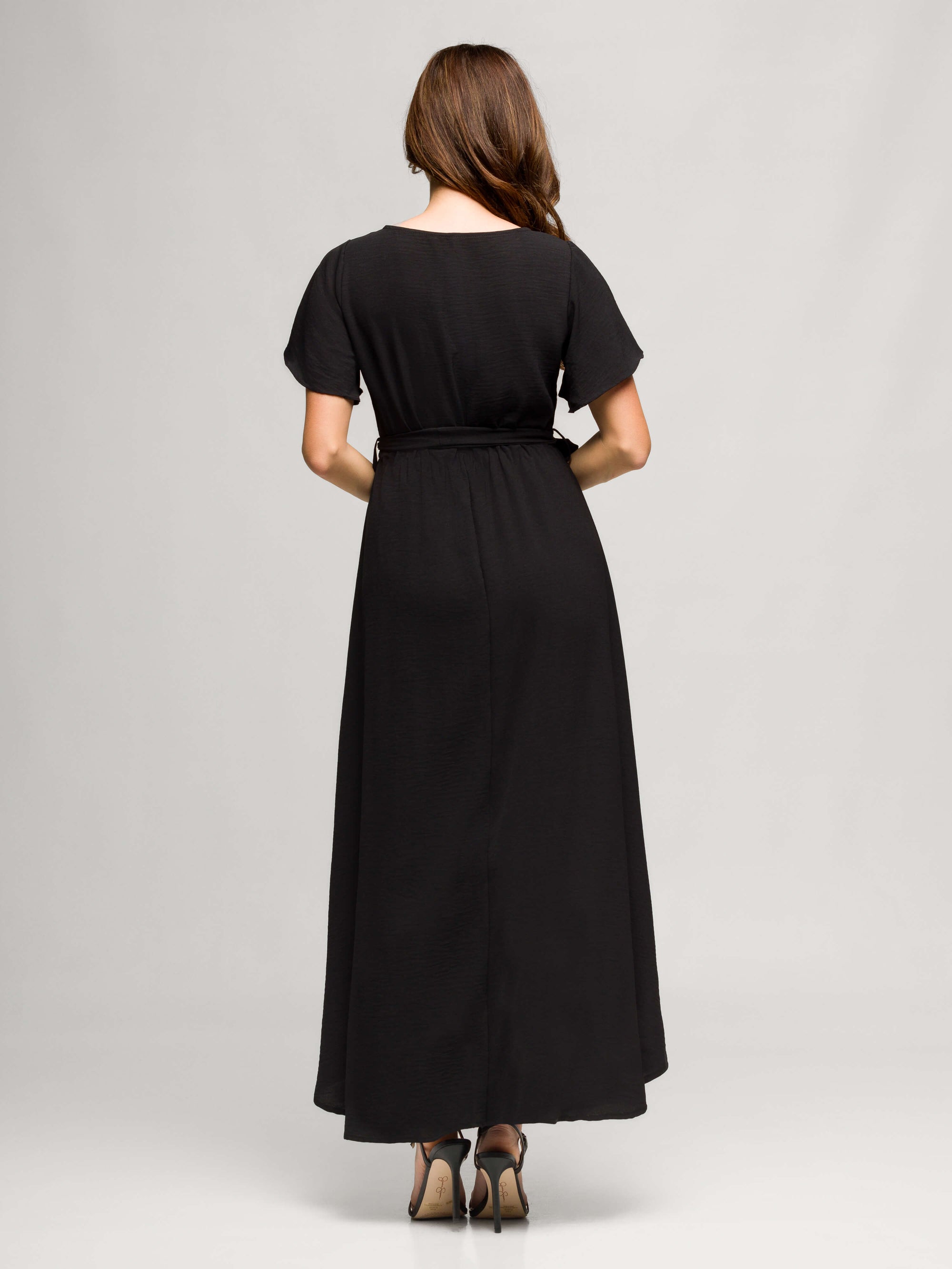 24seven Comfort Apparel Womens V Neck Belted Faux Wrap High Low Dress