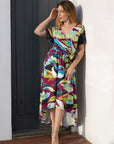 Womens Colorful Floral V Neck Belted High Low Faux Wrap Dress
