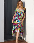 Womens Colorful Floral V Neck Belted High Low Faux Wrap Dress