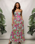 24seven Comfort Apparel Womens Pink Paisley A Line Strapless Maxi Dress With Pockets