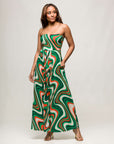 24seven Comfort Apparel Womens Green Print A Line Strapless Maxi Dress With Pockets