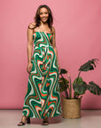 24seven Comfort Apparel Womens Green Print A Line Strapless Maxi Dress With Pockets