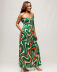 24seven Comfort Apparel Womens Green Print A Line Strapless Maxi Dress With Pockets