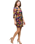 24seven Comfort Apparel Plum Floral Print Keyhole Neckline Sheath Dress