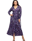 Purple Print Collared Wrap Maxi Dress