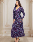 Purple Print Collared Wrap Maxi Dress