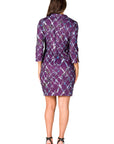 Purple Geometric Print Three Quarter Sleeve Collar Mini Dress