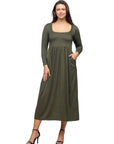 Long Sleeve Empire Waist Pocket Maxi Dress