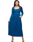 Long Sleeve Empire Waist Pocket Maxi Dress