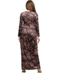 Brown Blush Floral Long Sleeve Scoop Neck Maxi Dress
