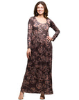 Brown Blush Floral Long Sleeve Scoop Neck Maxi Dress