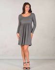 Long Sleeve Babydoll Knee Length Dress