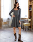 Long Sleeve Babydoll Knee Length Dress