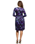 24seven Comfort Apparel Long Sleeve Empire Waist Dress Purple Black Print