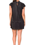 Ruffle Cap Sleeve High Neck Pleated Tiered Mini Dress