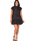 Ruffle Cap Sleeve High Neck Pleated Tiered Mini Dress