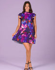 Multicolor Ruffle Cap Sleeve High Neck Tiered Mini Dress