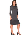 Ribbed Knit Long Sleeve Split Hem Sweater Dress