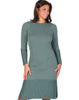 Ribbed Knit Long Sleeve Split Hem Sweater Dress