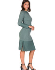 Ribbed Knit Long Sleeve Split Hem Sweater Dress