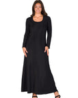 Long Sleeve Scoop Neck Shimmery Fabric Maxi Dress