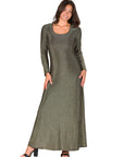 Long Sleeve Scoop Neck Shimmery Fabric Maxi Dress
