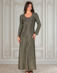 Long Sleeve Scoop Neck Shimmery Fabric Maxi Dress