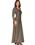 Long Sleeve Scoop Neck Shimmery Fabric Maxi Dress