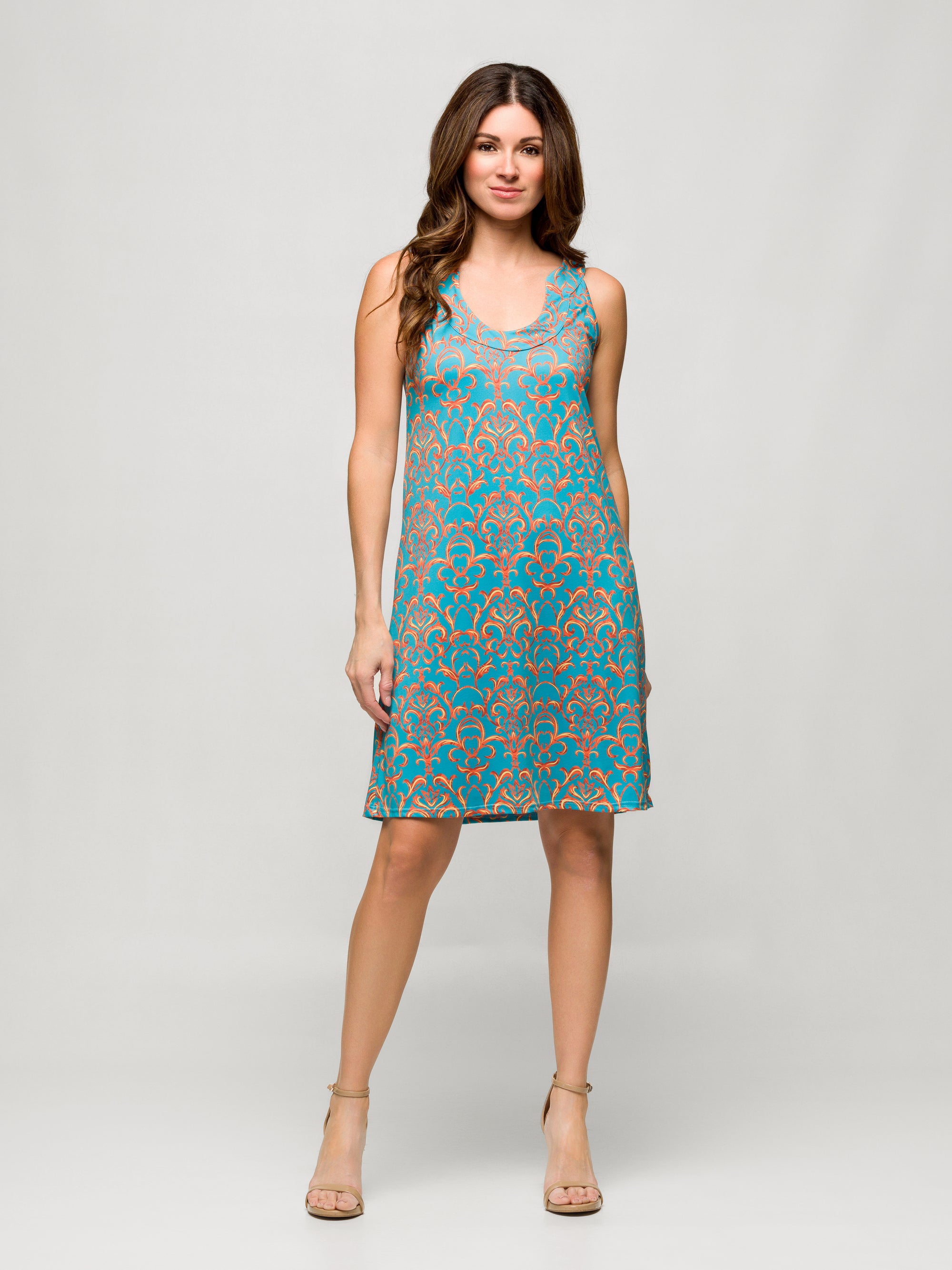 24seven Comfort Apparel Womens Teal Sleeveless Knee Length Shift Dress